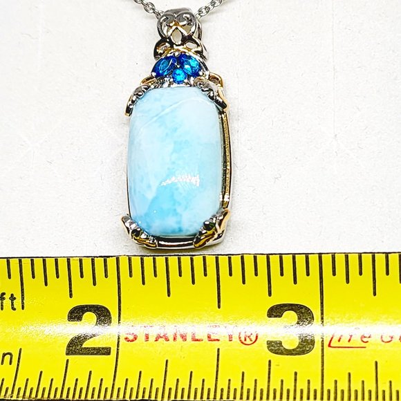 Larimar & Neon Apatite necklace in 14K YG & Platinum over 925SS 17.58 cts 20 in - Picture 2 of 4